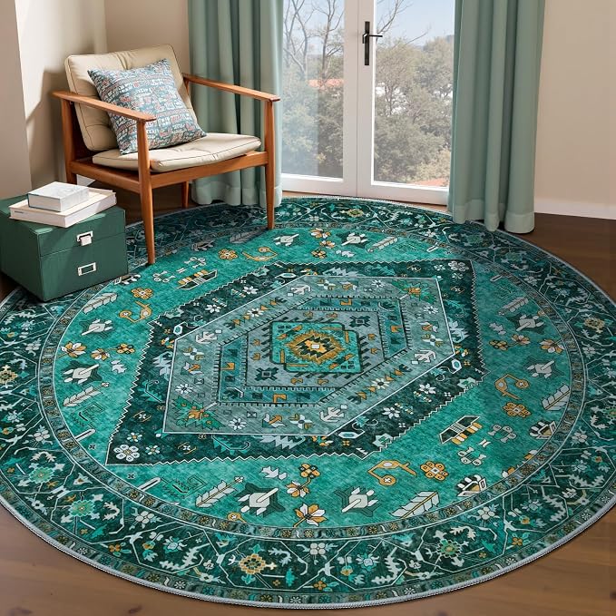 SERISSA 5ft Washable Non Slip Round Boho Area Rug by SERISSAHomeDecorCollection