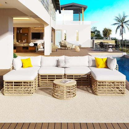 7 Pieces Outdoor Patio Furniture Sectional Sofa Set by VilroCaz