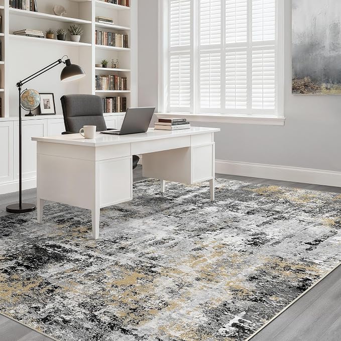 LOONGRUG Area Rug 5x7 Washable Neutral Modern Living Room Rugs Black Gold | - Image 6
