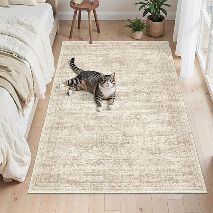 Soalmost 3x5 Rugs Non-Slip, Small Washable Kitchen Entryway Area Rug Beige | - Image 7
