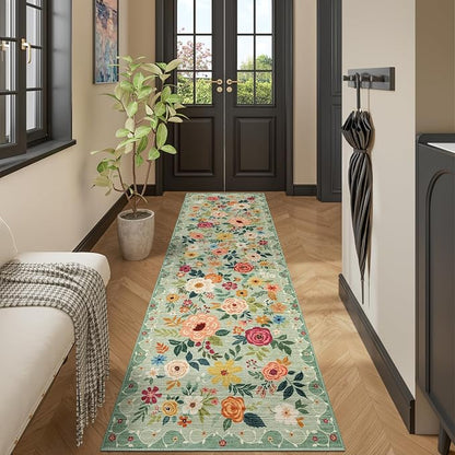 DUKINO 2.6x12 Kitchen Runner Rug, Floral Non Slip Long Washable Rug, Stain - Image 6