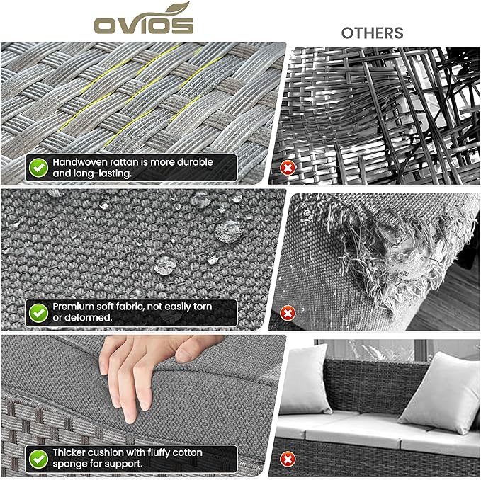 ovios 7 Pieces Patio Furniture Set, Outdoor Wicker Sectional Sofa - Image 9