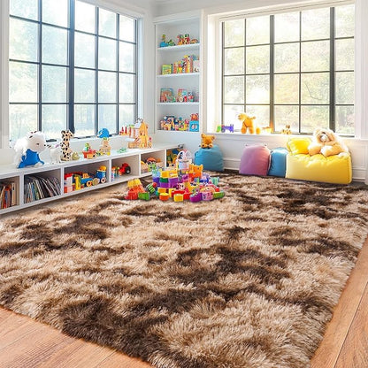 Large Rug for Living Room 6x9, Modern Shag Area Rug, Tie-dyed Coffee | Soft - Image 4