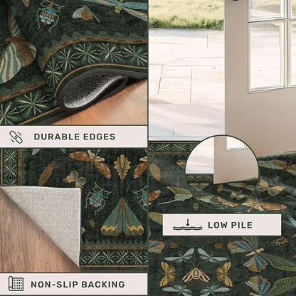 3x8 Dark Green Long Hallway Runner Rug - 8ft Washable Non Skid Wide Runner Rugs - Image 5