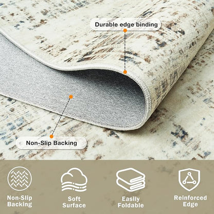 10x12 Washable Area Rug for Living Room Bedroom: Non-Slip Modern Gray White | - Image 4