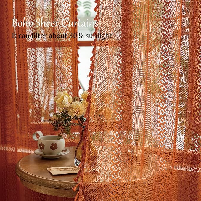 Sutuo Home Boho Sheer Curtains 63 Inch Length - Image 2