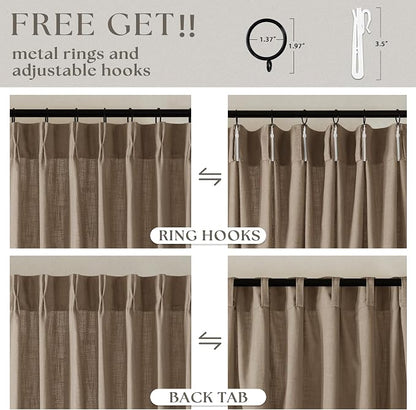 Light Brown Pinch Pleated Linen Blend 105 Inch Latte Semi Sheer Curtains | - Image 5