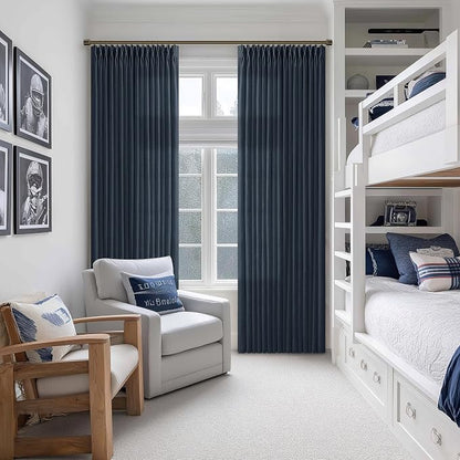 120 Inch Pinch Pleated Linen Navy Semi Sheer Curtains - Image 7