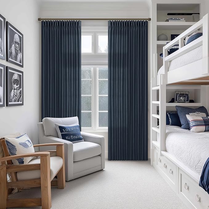 Thick Linen Pleat Dark Blue Semi Sheer Privacy Curtains 50 by 86 2 Panels | 86 - Image 8