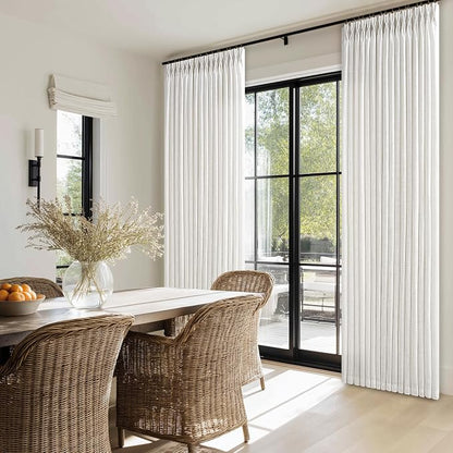 Beige White 98 Inch Pleated Linen Memory Trained Semi Sheer Curtains 50W | - Image 7