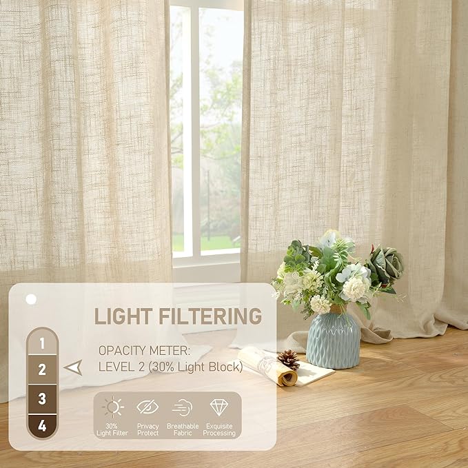 Small Cafe Linen Curtains 36 Inches Long, Semi Sheer Panels | Light Filtering - Image 4
