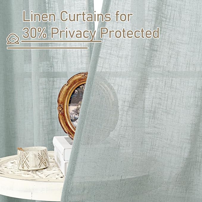 Greyish Blue Linen Boho Curtains 80 inch Length 2 Panels - Image 5
