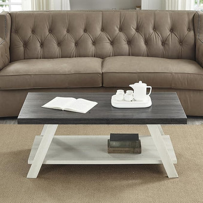 Contemporary Two-Tone Wood Coffee Table 48 in, Weathered Charcoal and Beige by Noeko