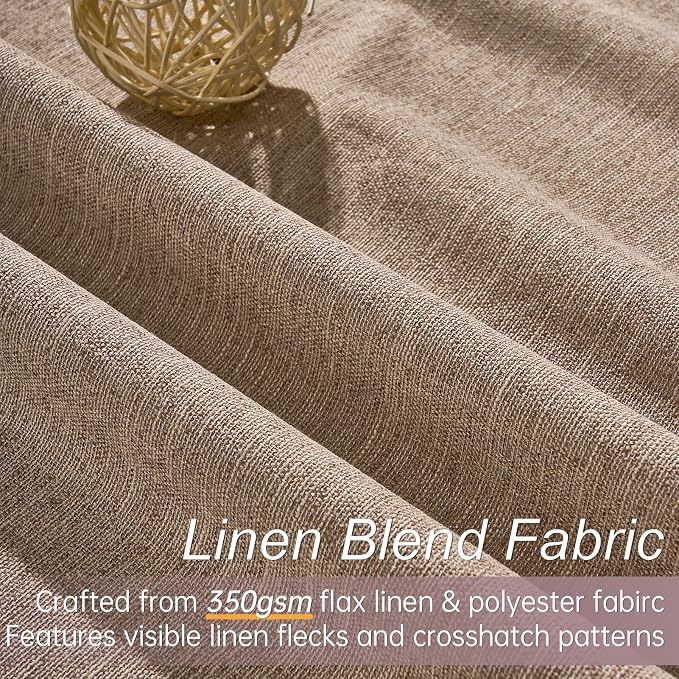 Topfinel 100 Inch Long Black Out Burlap Custom Curtains, Taupe Greige Tweed - Image 3