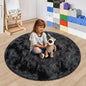 4x4 ft Tie Dye Black Round Rug for Bedroom Room Fluffy Circle Rug Furry Carpet by JiaoBaba