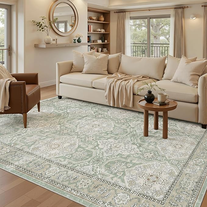Soalmost 5x7 Area Rug Low Pile Washable Trendy Faded Style Rug, Foldable Stain - Image 2
