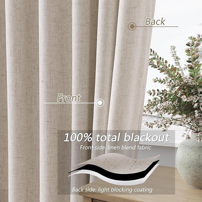 100% Blackout Curtains 102 Inch Length 2 Panels Set - Image 4