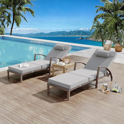 GarveeLife 2-Piece Rattan Patio Folding Chaise Lounge, 5-Position Adjustable by GarveeLife