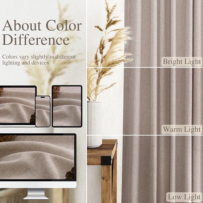 Oatmeal Semi Sheer Curtains 72 Inches Long 2 Panels Set - Image 4