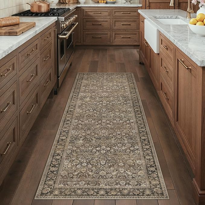 2x6 Brown Vintage Floral Washable Runner Rug - Image 2