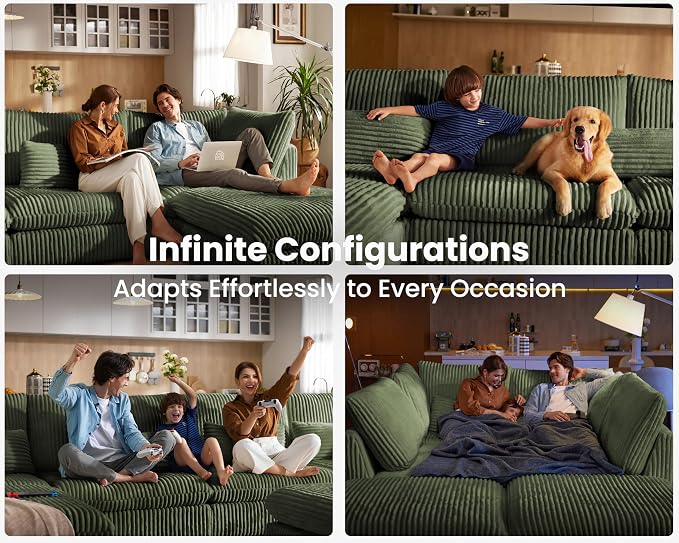 154" Oversized Corduroy Couch Modular Sectional Sofa, Washable Cloud Couch - Image 5