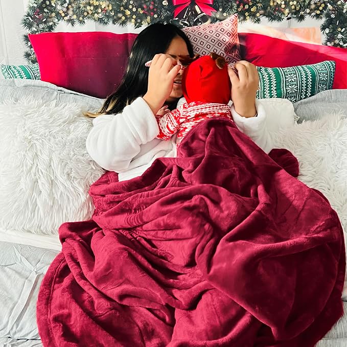 Bedsure GentleSoft Fleece Blankets King Size Burgundy - Image 6