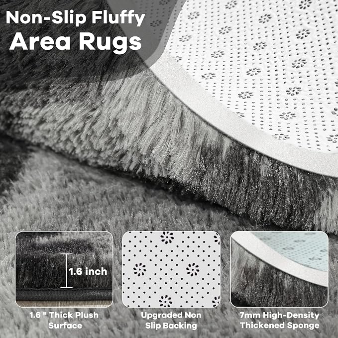 Noahas 6x9 Large Grey Fluffy Soft Area Rug Non-Slip - Image 4