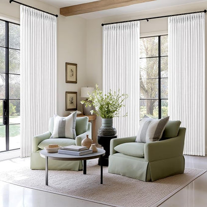 Extra Long Semi Sheer Pinch Pleat Linen Modern Curtains Snow White 50Wx120L | - Image 7