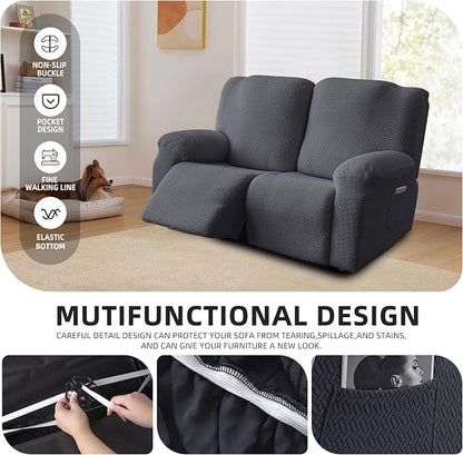 Genina Recliner Loveseat Covers, Stretch Reclining Sofa Covers, 2 Seater Couch - Image 4