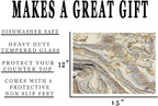 Rogue River Tactical Light Granite Stone Marble Gray Brown White Pattern Textured Marble Art Kitchen Glass Cutting Board Modern Decorative Gift Abstract Wavy Contrast Design