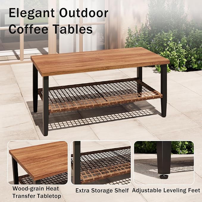 4-Piece Patio Conversation Sets, Outdoor Sectional Sofa 2-Tier Coffee Table - Image 6