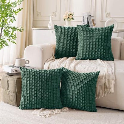 Set of 4 Dark Green Decorative Throw Pillow Covers 16x16 Inch Corduroy Pillow by Cozoomy