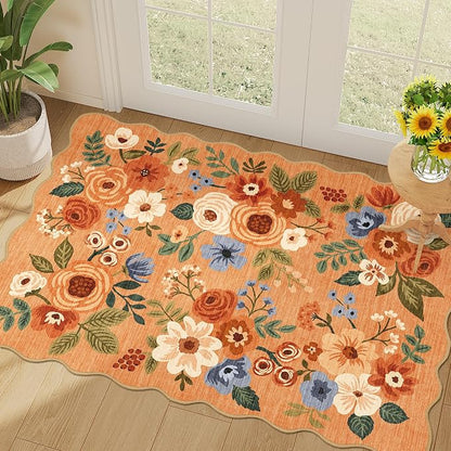 DUKINO 2x3 Rugs for Entryway, Floral Door Mat Washable Kitchen Rugs, Low Pile by DUKINO