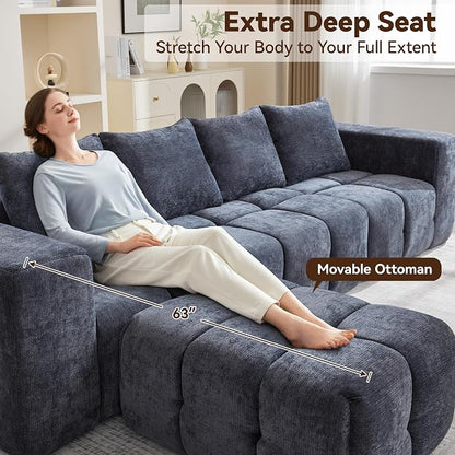 119" Boneless Couch, Oversized Cloud L Shaped Couch, Modular Sectional 4 Seater - Image 4
