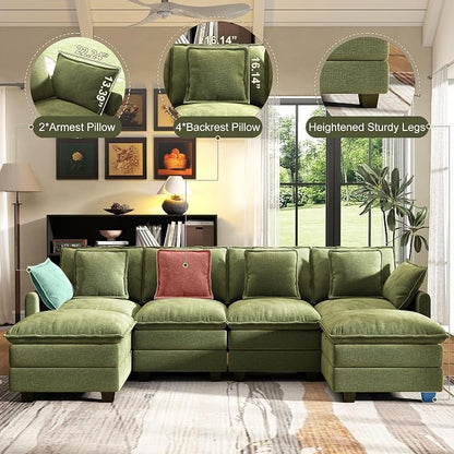 107" Cloud Couch Sectional, U Shaped Modular Sectional Sofa, 4-Seat Deep Seat - Image 4
