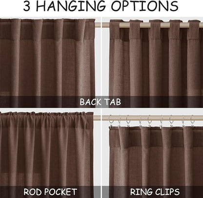 Mocha Mousse Curtains 90 Inch Length 2 Panel Set Back Tab Rod Pocket Linen Boho - Image 2