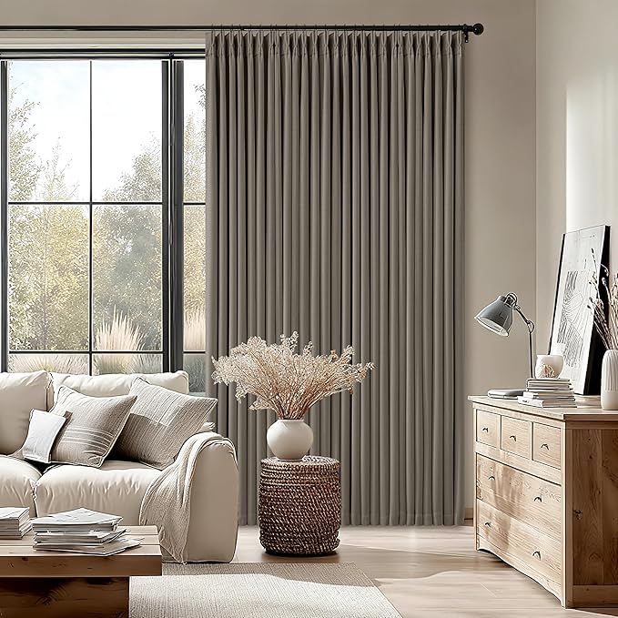 Taupe Pleated Linen Blackout Curtains 84 Inch Long - Image 9