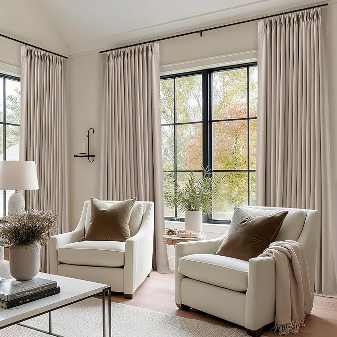 Burlywood Birch Pinch Pleated Blackout 100 Inch Linen Curtains Dual Layer | - Image 8