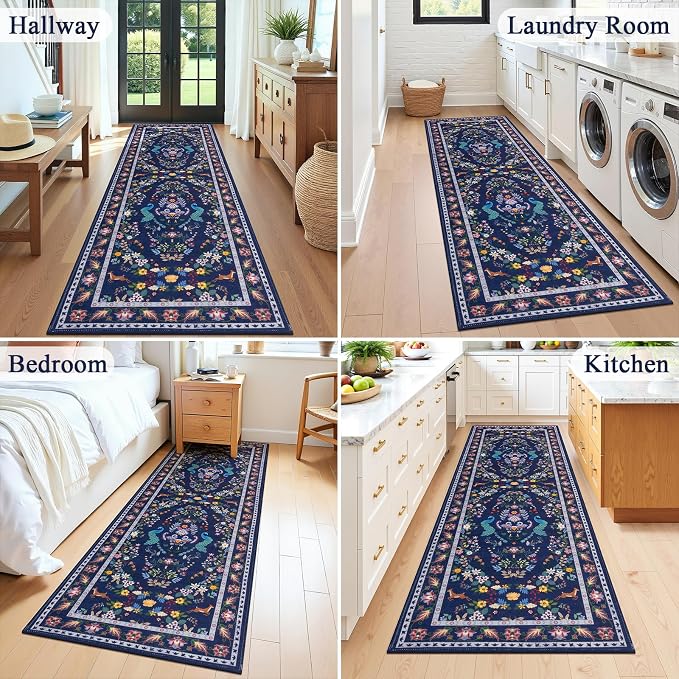 HEBE Hallway Runner Rug 2'x8', Washable Non Slip Kitchen Rug Runner | Soft Boho - Image 7