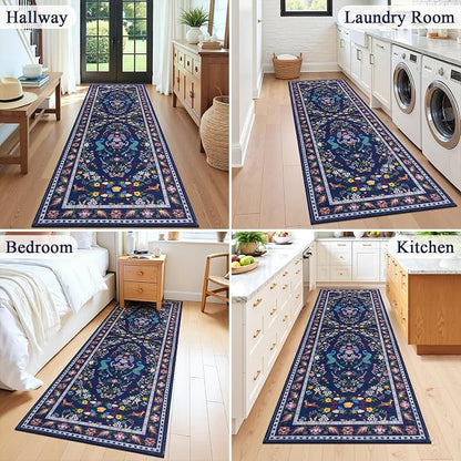 HEBE Hallway Runner Rug 2'x8', Washable Non Slip Kitchen Rug Runner | Soft Boho - Image 7