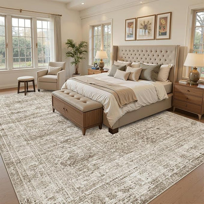 Soalmost 9x12 Area Rugs for Living Room Washable Rug Non-Slip Brown | Large - Image 3