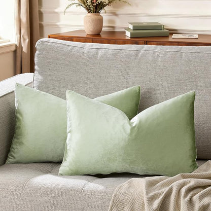 GIGIZAZA Sage Green Velvet Throw Pillow Covers 12x20 Pack of 2 | Decorative - Image 6