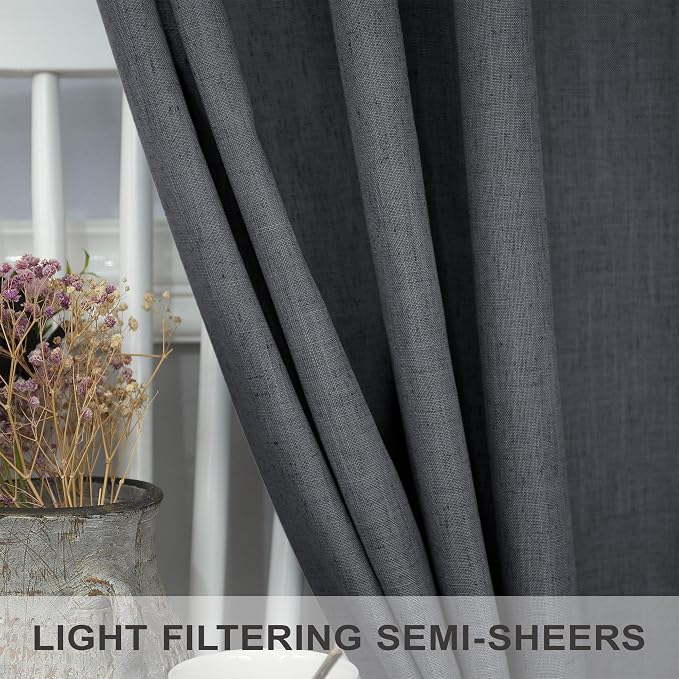 Grey Curtains for Living Room 96 Inches Long 2 Panels Back Tab Light Filtering - Image 4