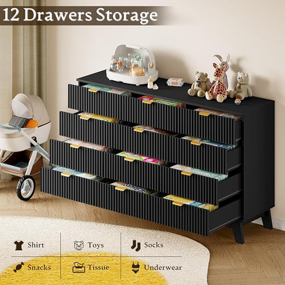 BORNOON 57" Wide Dresser for Bedroom, 12-Drawer Fluted Dresser - Image 3