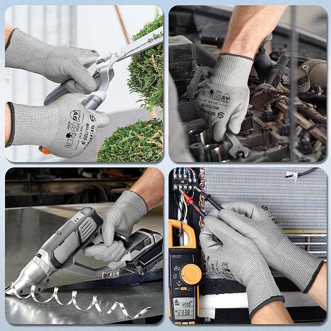 Schwer 6 Pairs ANSI A6 Cut Resistant Gloves CR7120 Cut Proof Work Gloves, Touchscreen, for Men and Women Used for Woodworking, Glass Cutting, Construction, Cargo Handling, Car Repair, L