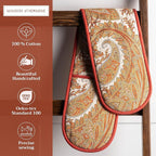 Maison d' Hermine Double Oven Mitts 100% Cotton 7"x35" Double Oven Mitt Heat Resistant BBQ Cooking Gloves with Loop, Baking, Grilling, Home, Kitchen, Handling Hot Pans (Kashmir Paisley)