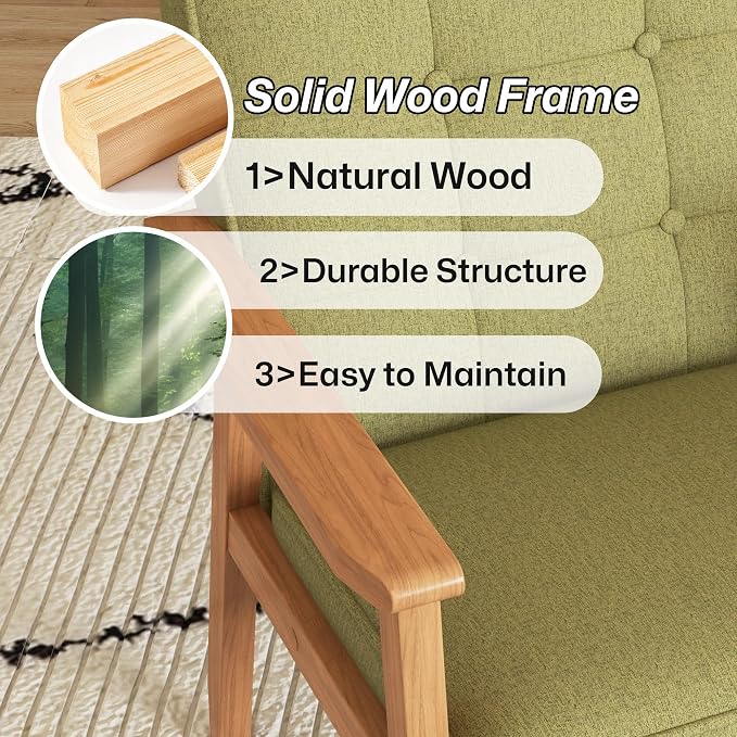 Modern Accent Chair with Arm Rest Set of 2, Upholstered Linen Fabric Leisure - Image 7