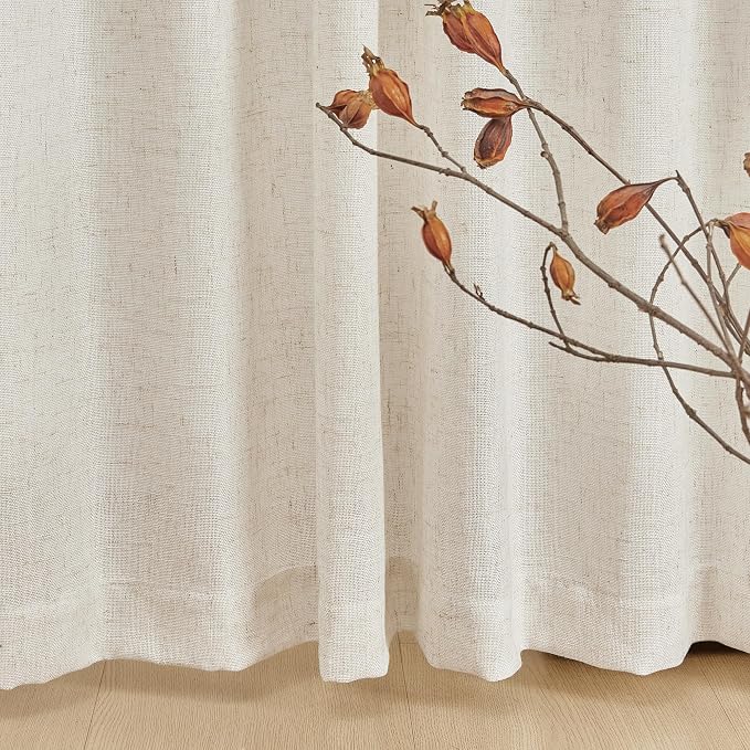 MYSKY HOME Linen Curtains for Sliding Glass Door, Back Tab Semi Sheer Curtain - Image 5