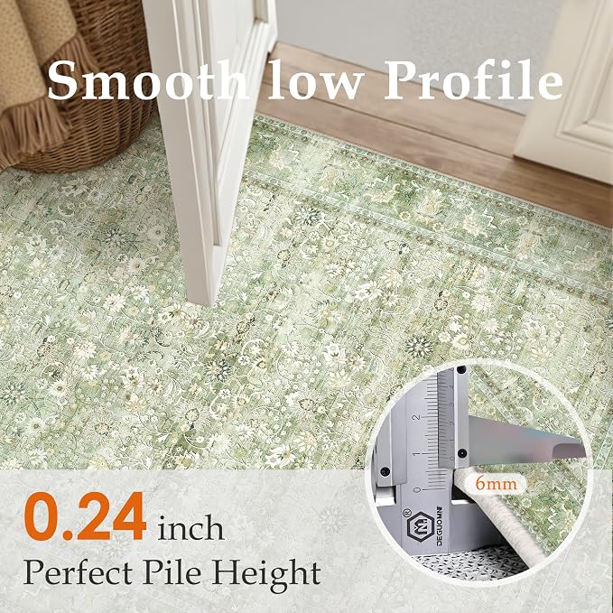 5x7 Light Green Vintage Floral Washable Area Rug - Image 7