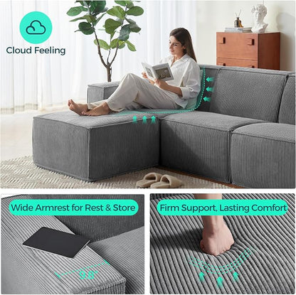 LINSY HOME Modular Sectional Sofa, Corduroy Sectional Cloud Couches - Image 3